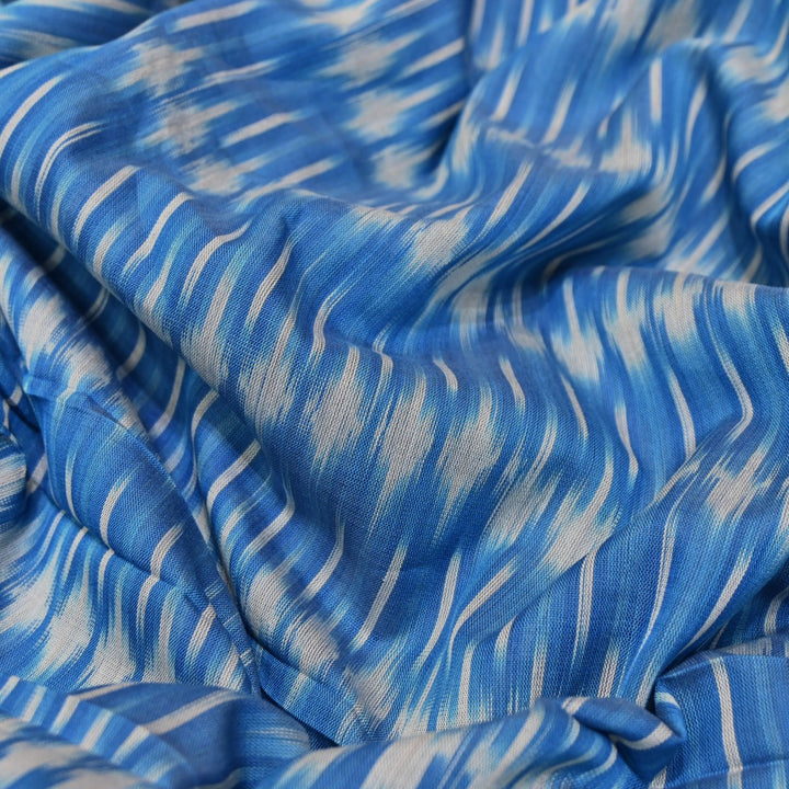 Silk Blue Pure Ikkat Print Fabric-VH0065-1