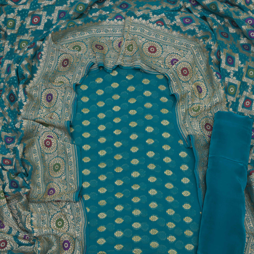 Sky Blue Zari Embroidery Unstitched Suit Set