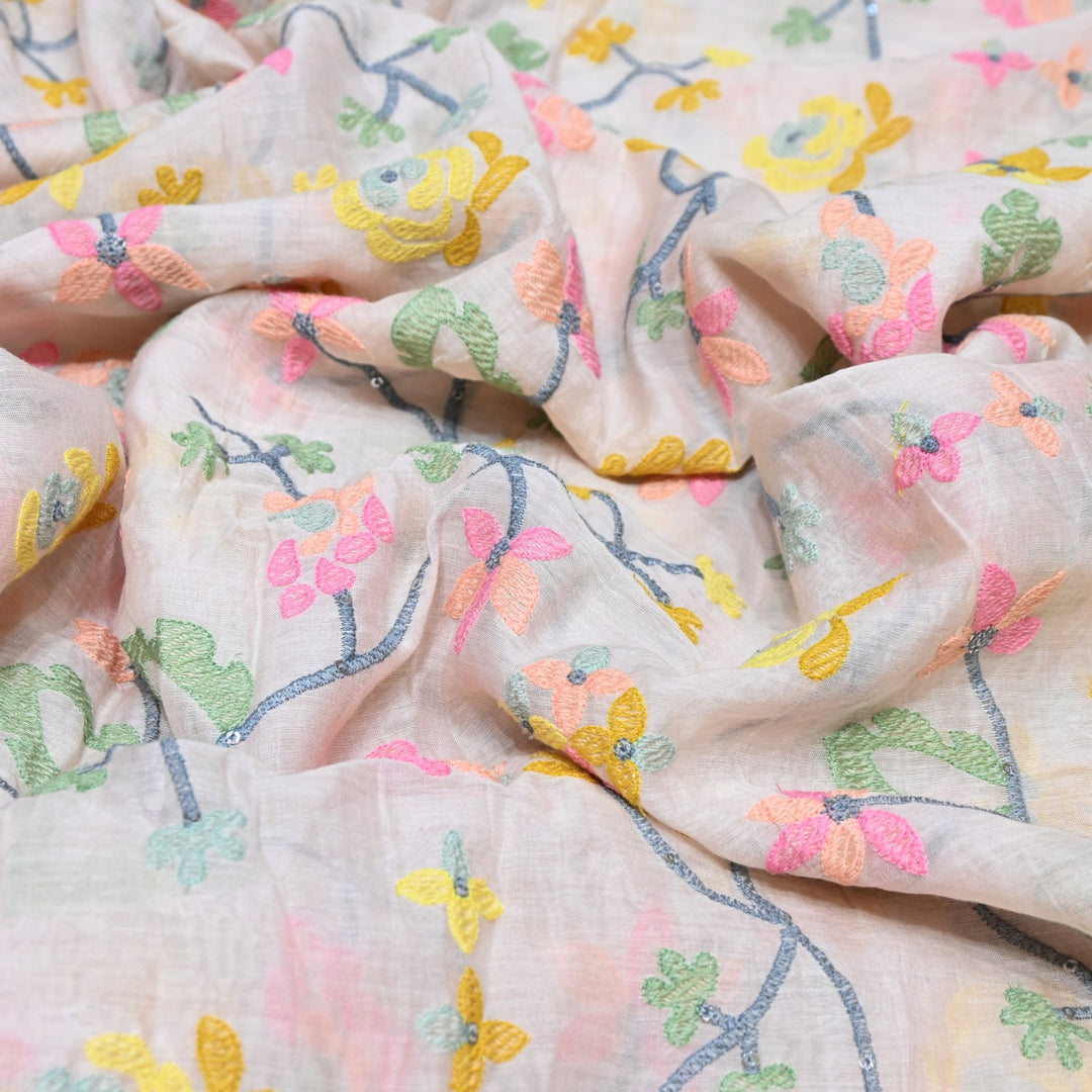 Mul Chanderi Thread & Sequins Embroidery Fabric – Soft Lightweight Designer Fabric-V1893A-1