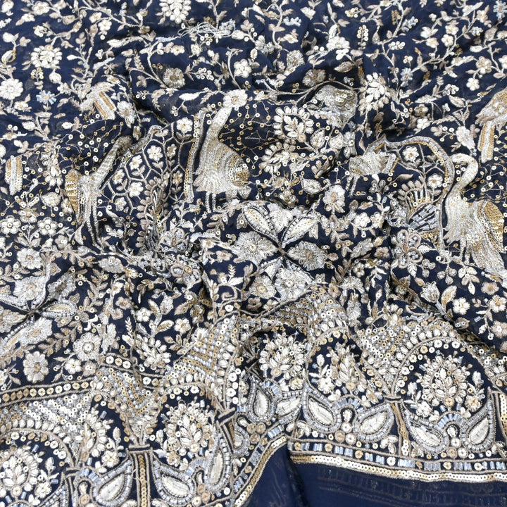 Dyed Viscose Georgette Zari Sequins Embroidery Fabrics
