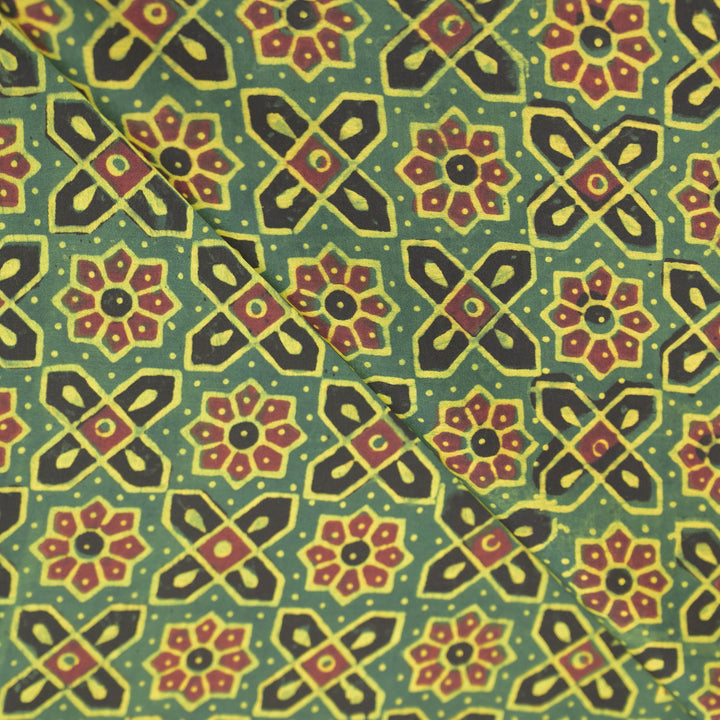 Bottle Green Modal Satin Fabric in Pattern Digital Print