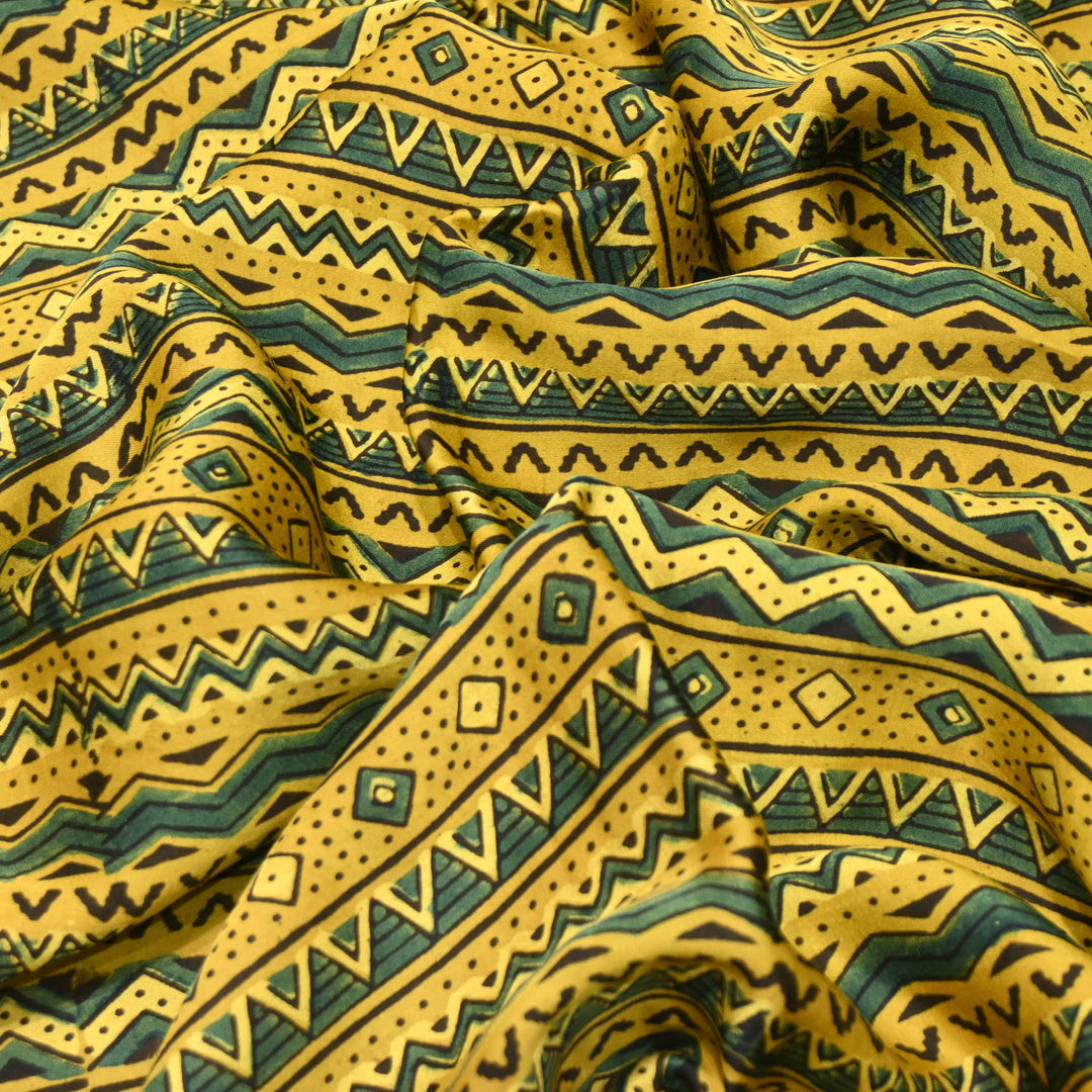 Corn Yellow Modal Satin Fabric in Digital Print.
