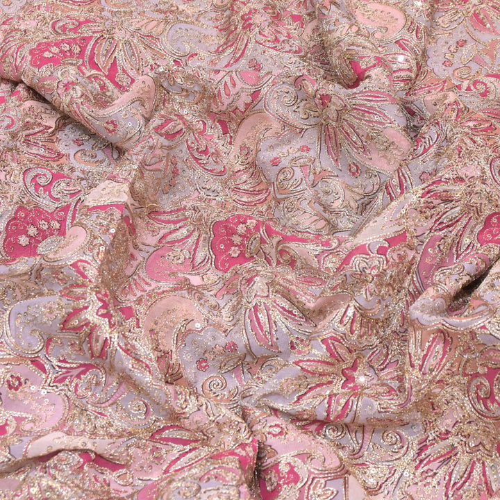 Viscose Georgette  Position Prints, Zari Sequin Embroidery Fabrics