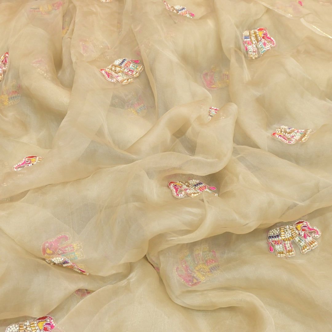 Dyed Silk Organza Moti With Zari Embroidery Fabrics