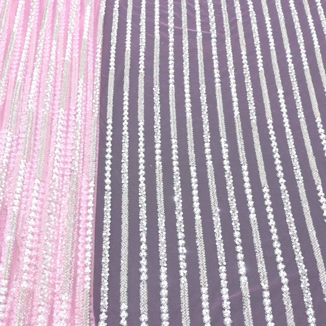 Imported Net Cutdana Pearls With Sequins Handwork Embroidery Fabrics