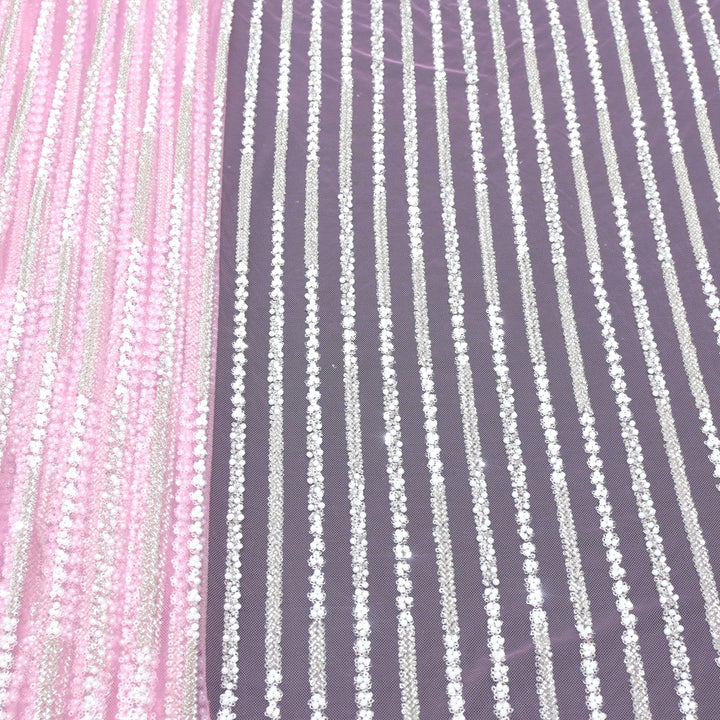 Imported Net Cutdana Pearls With Sequins Handwork Embroidery Fabrics