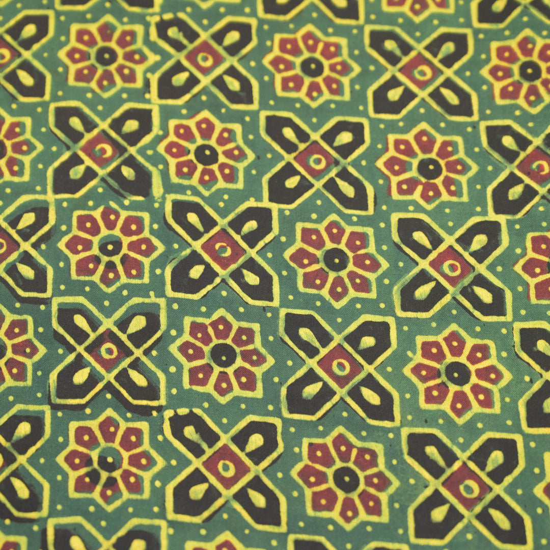 Bottle Green Modal Satin Fabric in Pattern Digital Print