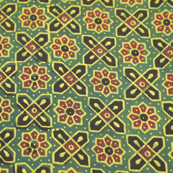 Bottle Green Modal Satin Fabric in Pattern Digital Print