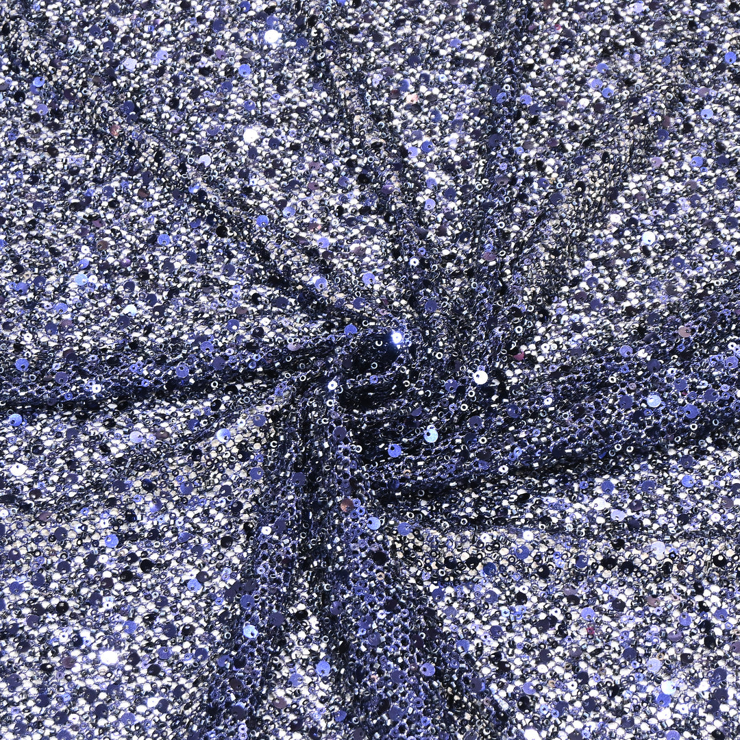 Navy Blue Color Imported Heavy Sequin Embroidery Net Fabric- ED1605-1