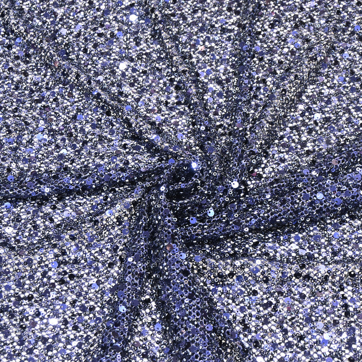 Navy Blue Color Imported Heavy Sequin Embroidery Net Fabric- ED1605-1
