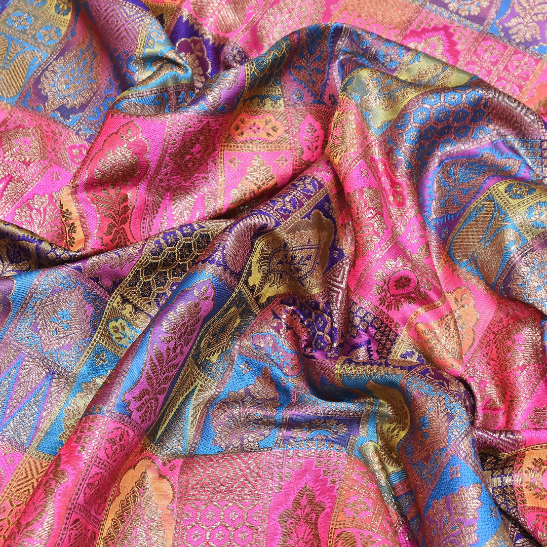 Multi Rangoli Brocade Fabric – Premium Zari Woven Designer Brocade Fabric 001006-A23