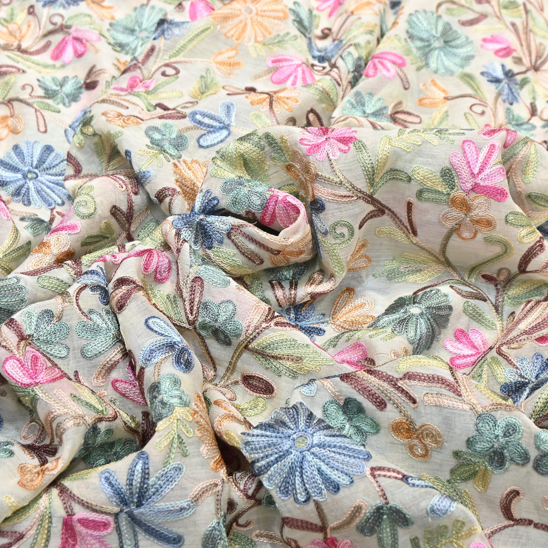 MULTICOLOR FLORAL THREAD EMBROIDERED MAL CHANDERI FABRIC- SA2894- 03