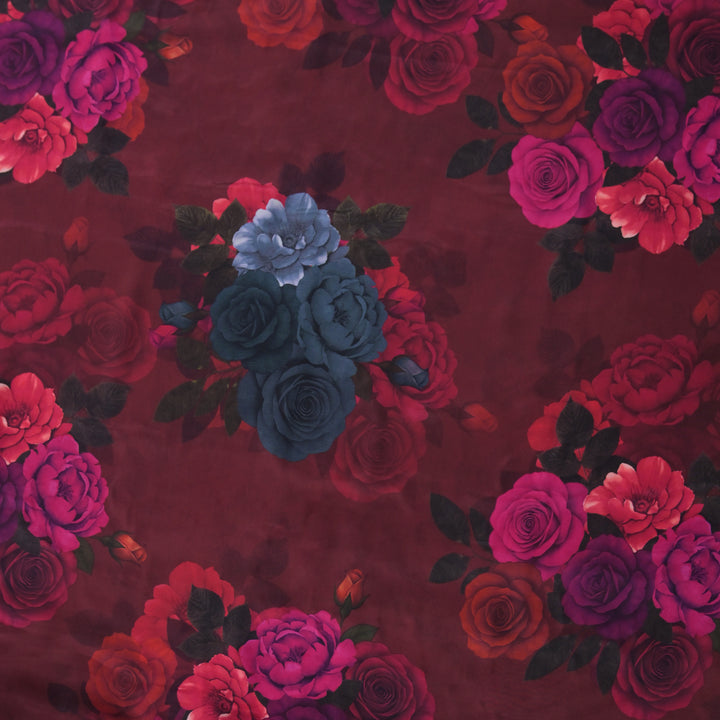 Maroon Floral Printed Crepe Fabric | 30-2691M