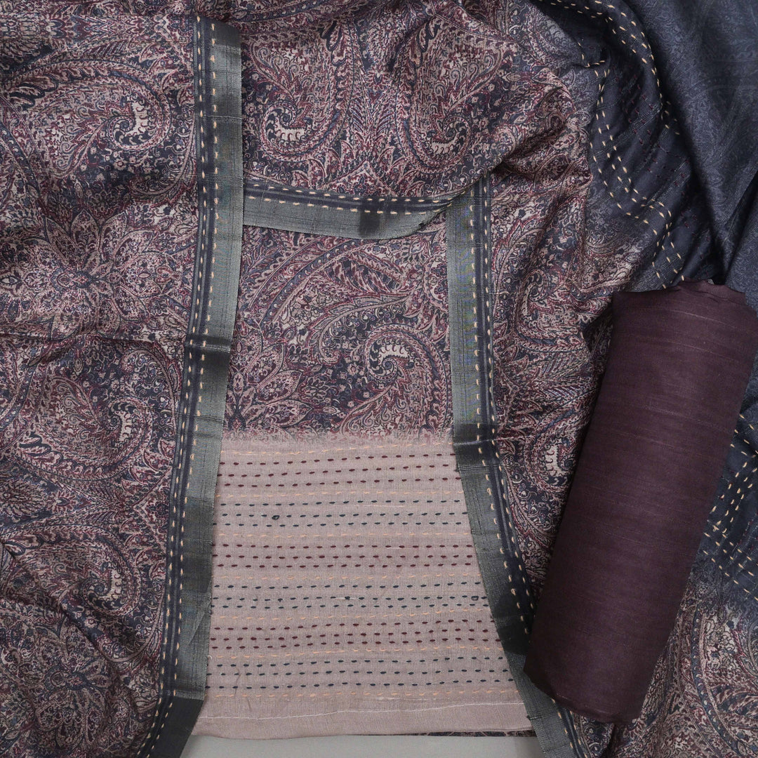 Burgundy Faux Tussar Silk Unstitched Suit Set