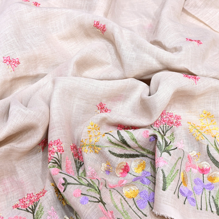 Floral Linen Thread Embroidered Designer Fabric - TF40161-1