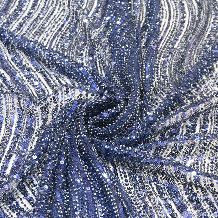 Navy Blue Color Luxury Imported Heavy Cut Dana & Sequins Embroidered Net Designer Fabric ED1533-1A