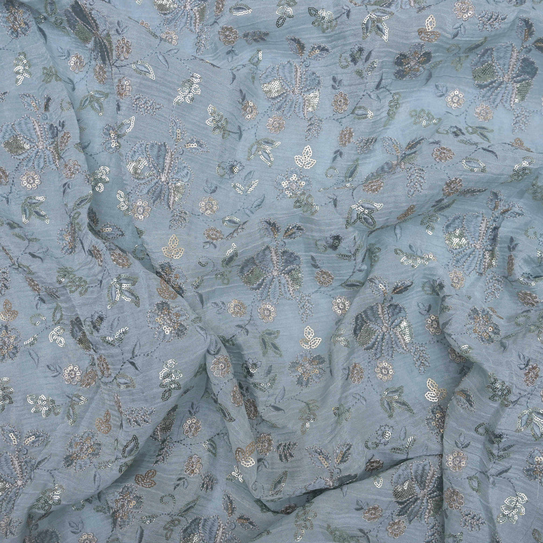 mint blue Crush Tissue Embroidery Fabric.| 852-591M