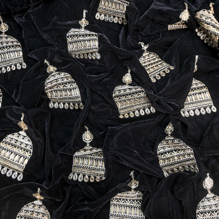 Black Embroidery Zari Work velvet fabric |  947-266B