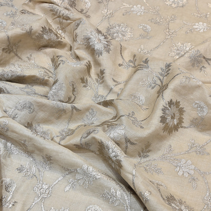 Pure Tassar Silk Zari Embroidery Fabric – Premium Ethnic Designer Fabric for Festive & Wedding Wear -TSR4452-1