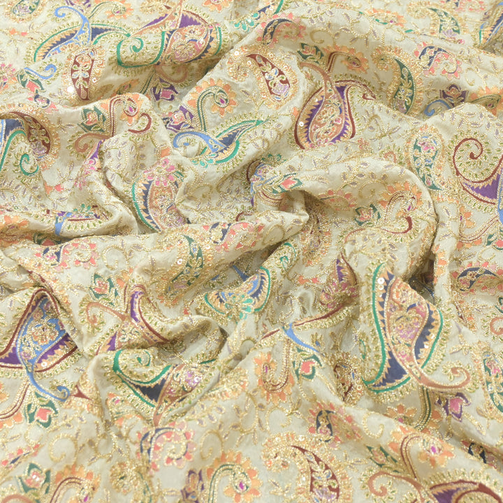 Viscose Chinon Position Print with Zari & Sequins Embroidery