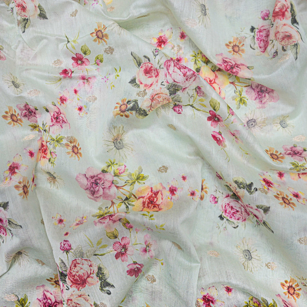 Mint Green Silk Chanderi Zari Print.| 248-389M