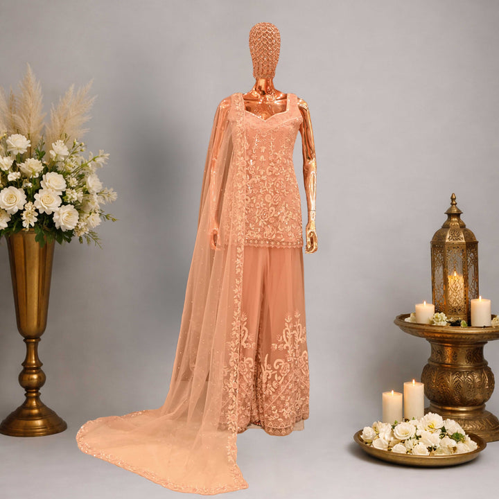 Soft Peach Embroidered Sharara Set