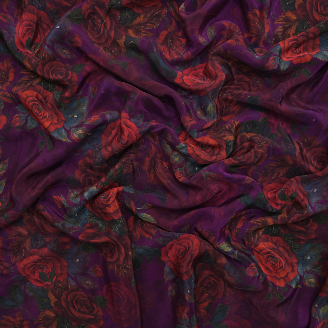 Purple Floral Printed Crepe Fabric | 30-2691P