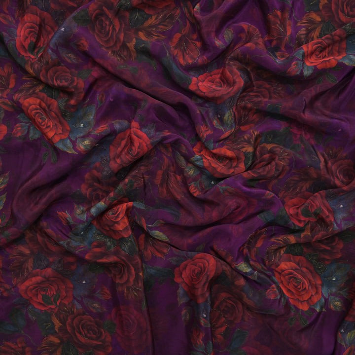 Purple Floral Printed Crepe Fabric | 30-2691P