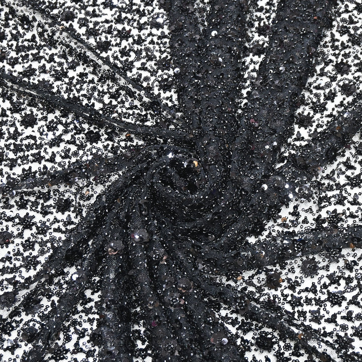 Black Color Luxury Imported Net Fabric featuring Heavy Cut Dana &amp; Sequins Embroidery ED1533-02