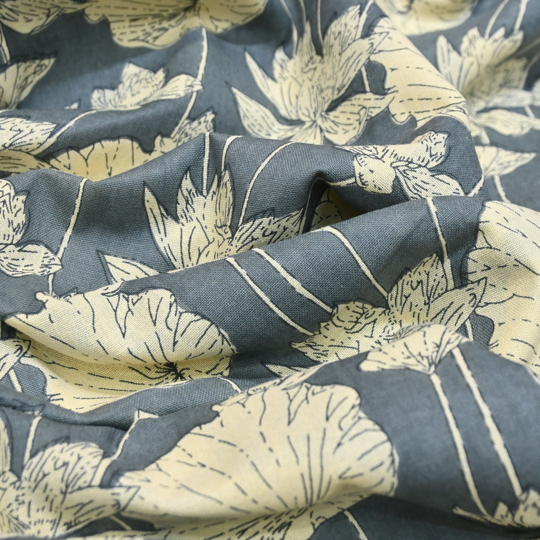Midnight Blue Cotton Linen Print