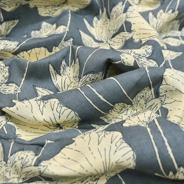 Midnight Blue Cotton Linen Print