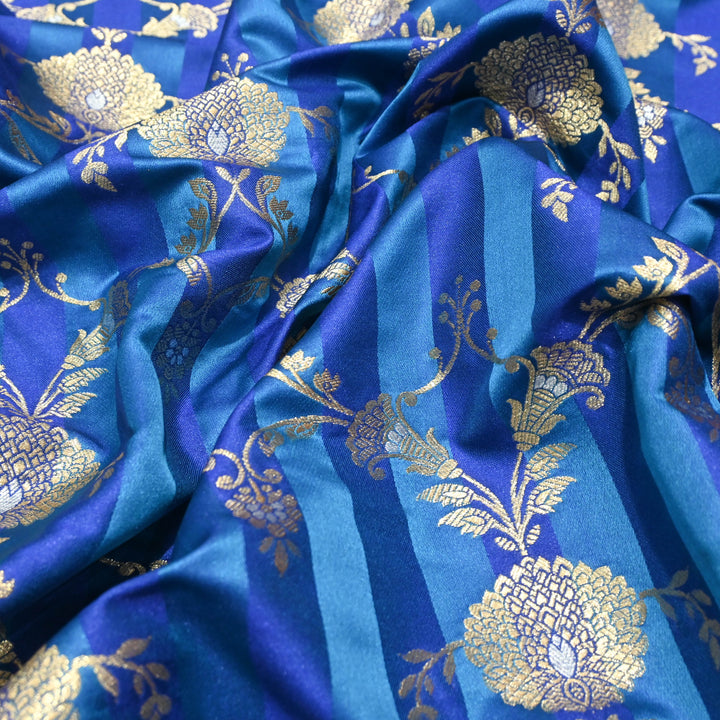 Blue Mina Zari Brocade Fabric