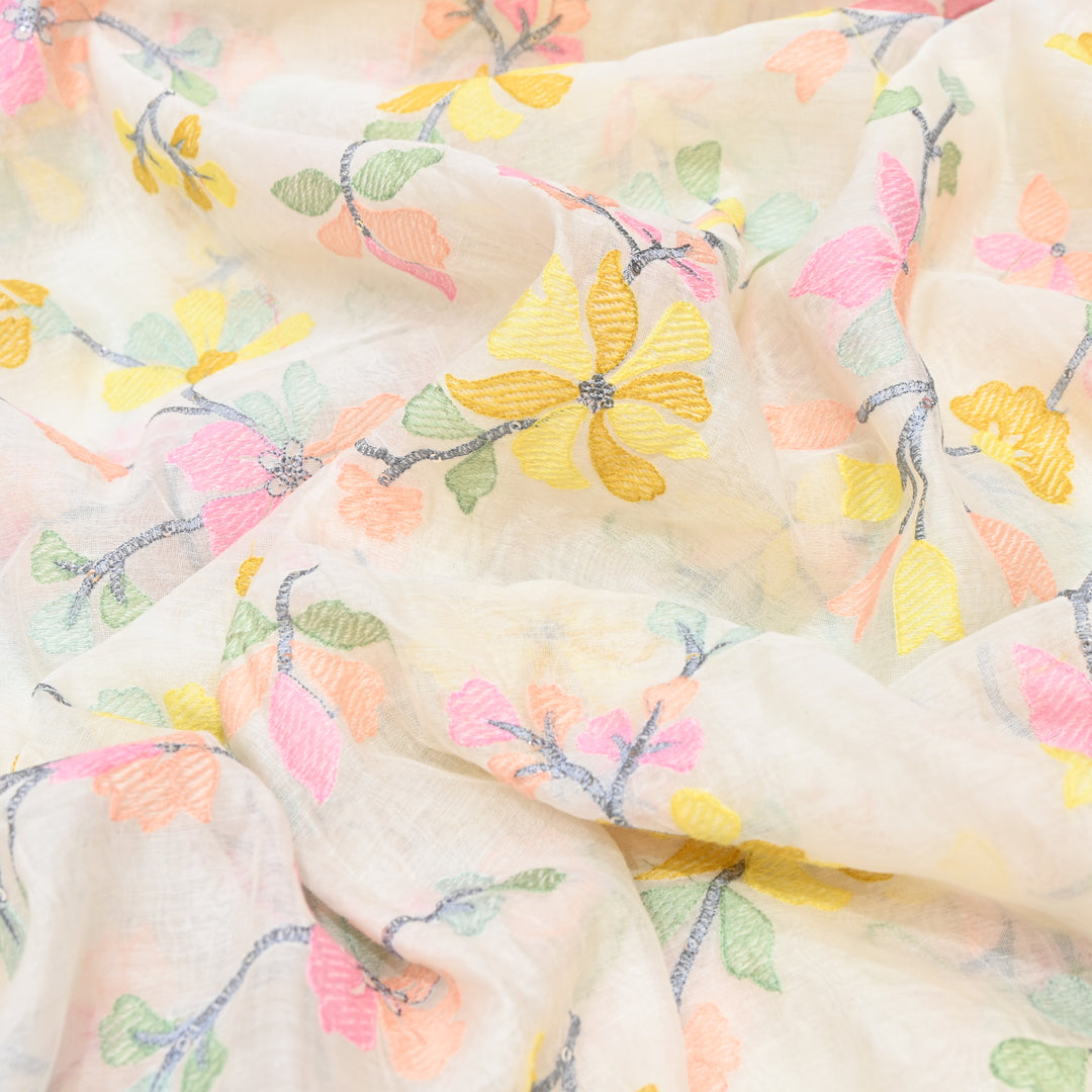 off white Mul Chanderi Sequins Embroidery.