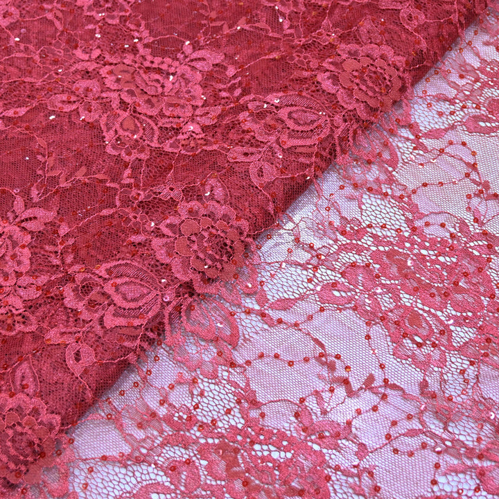 Deep Red Cord Lace Fabric