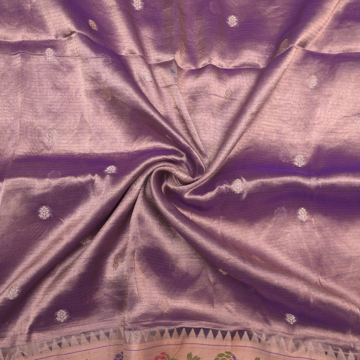Violet Brocade Tissue Fabric with Threadwork Embroidery