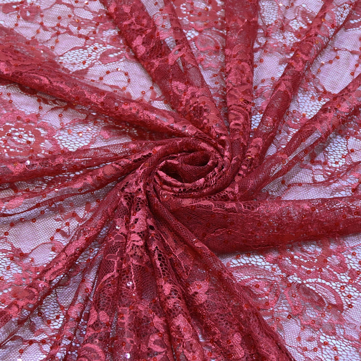 Deep Red Cord Lace Fabric