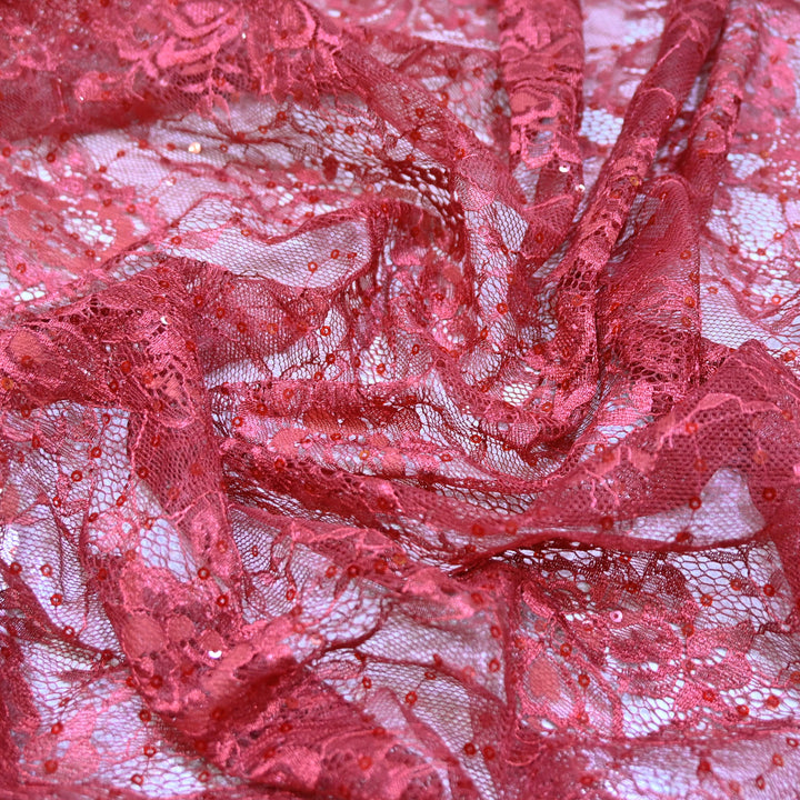 Deep Red Cord Lace Fabric