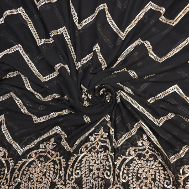 Black Georgette Fabric with Gota Patti & Sequins Embroidery
