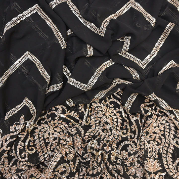 Black Georgette Fabric with Gota Patti & Sequins Embroidery