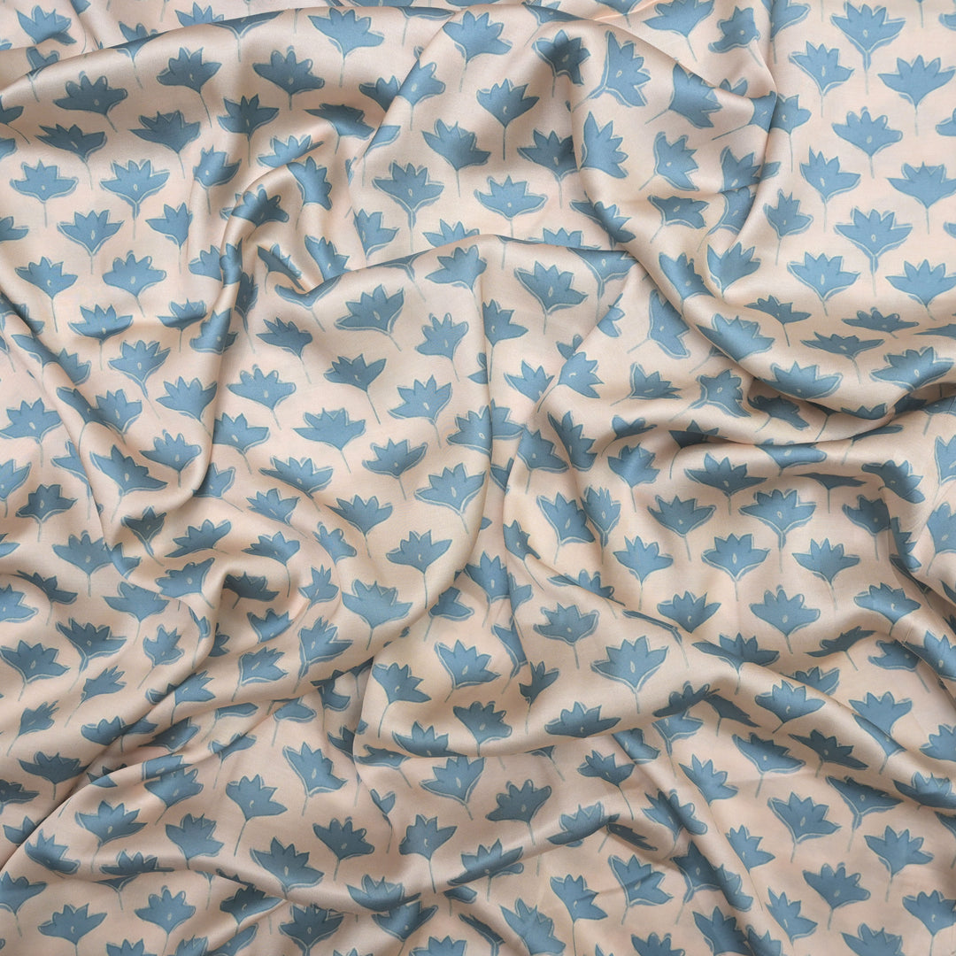 Ivory Modal Satin Fabric in Digital Print