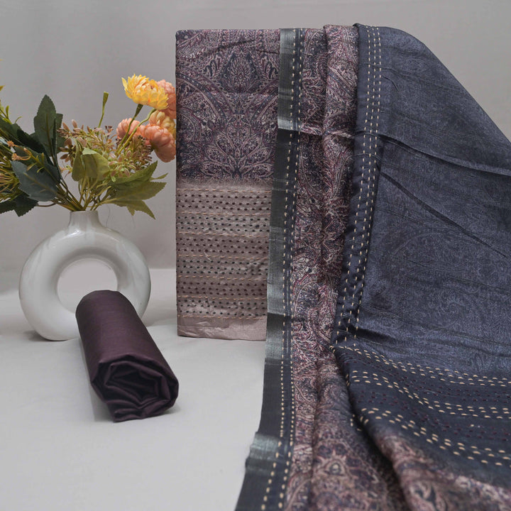 Burgundy Faux Tussar Silk Unstitched Suit Set