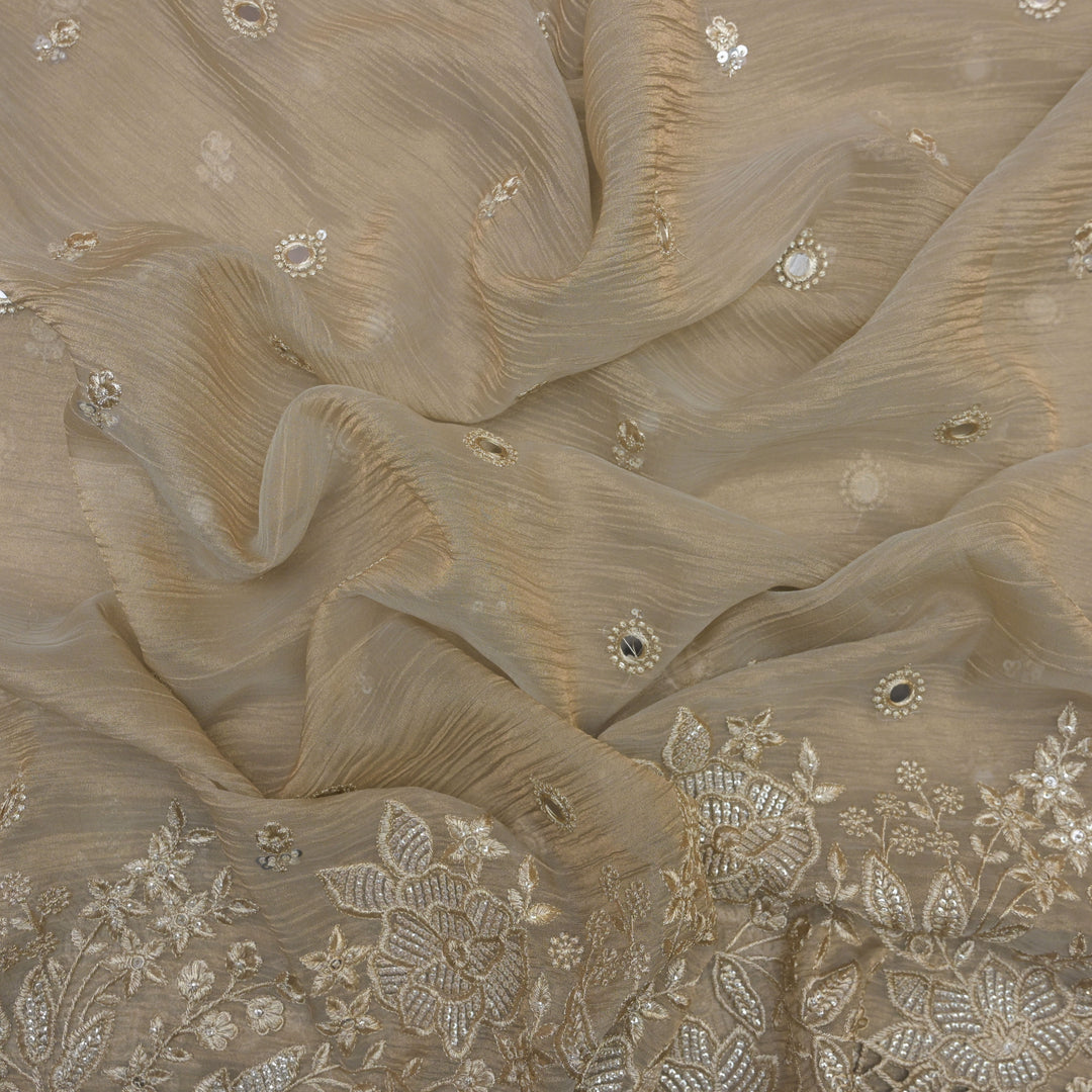 Beige Crush Tissue with Zari, Sequins & Mirrorwork Embroidery