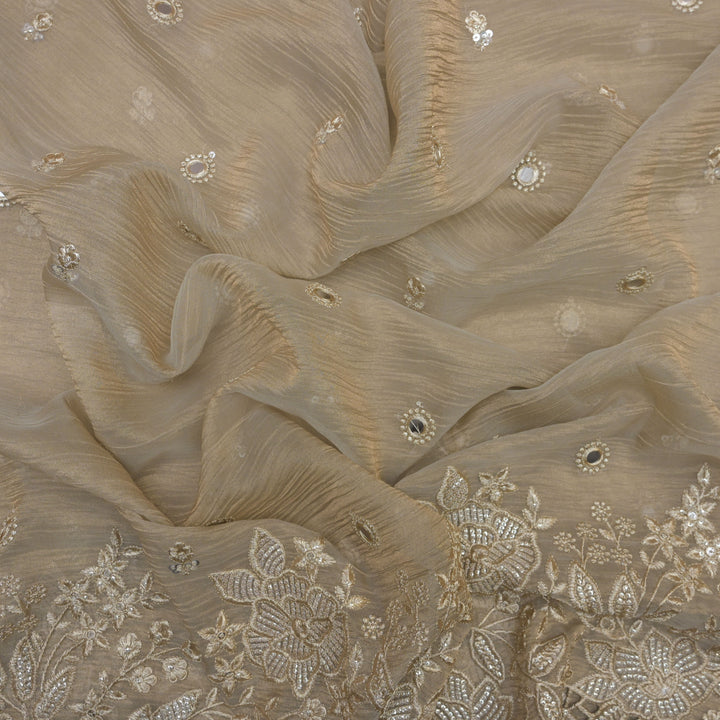 Beige Crush Tissue with Zari, Sequins & Mirrorwork Embroidery