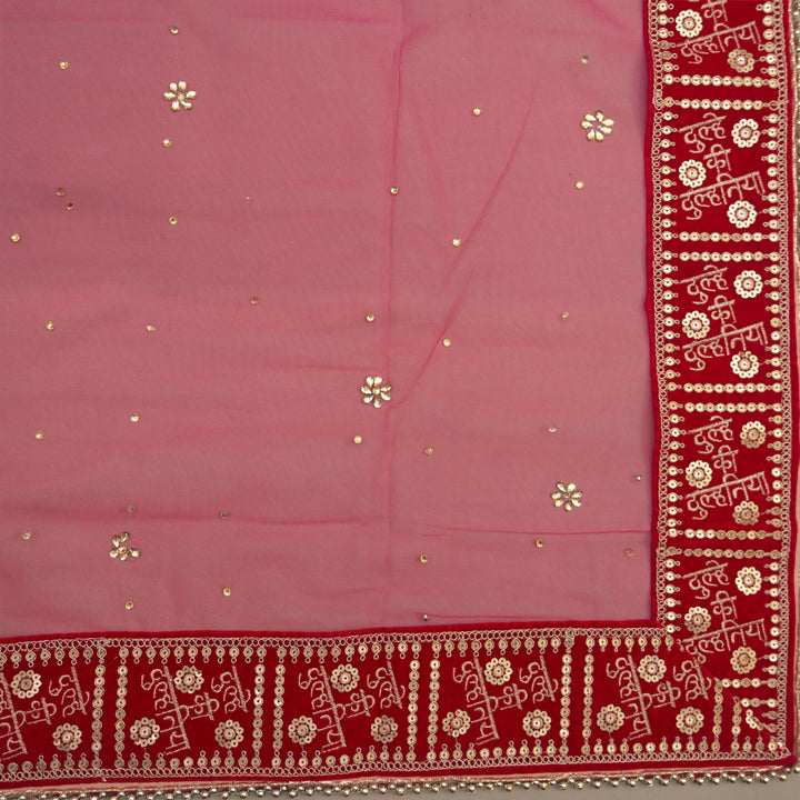 Pink Bridal Net Dupatta with Stone & Butti Embroidery