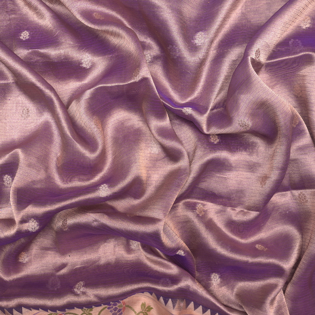 Violet Brocade Tissue Fabric with Threadwork Embroidery