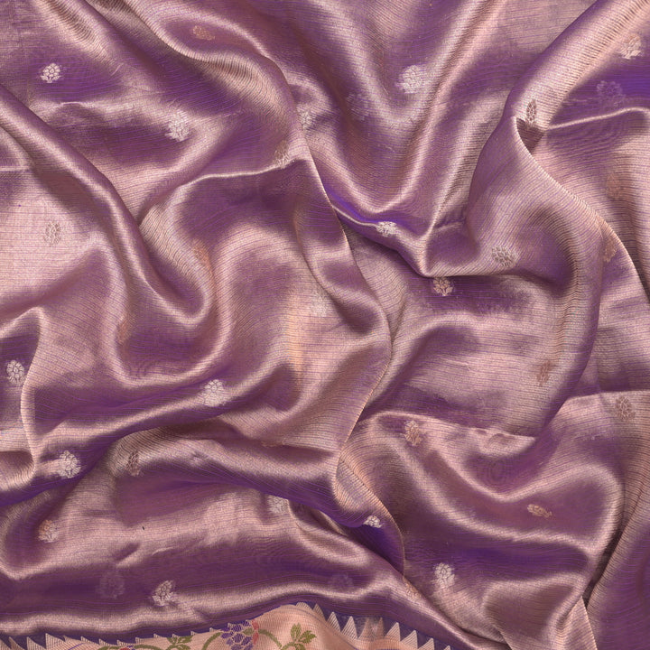 Violet Brocade Tissue Fabric with Threadwork Embroidery