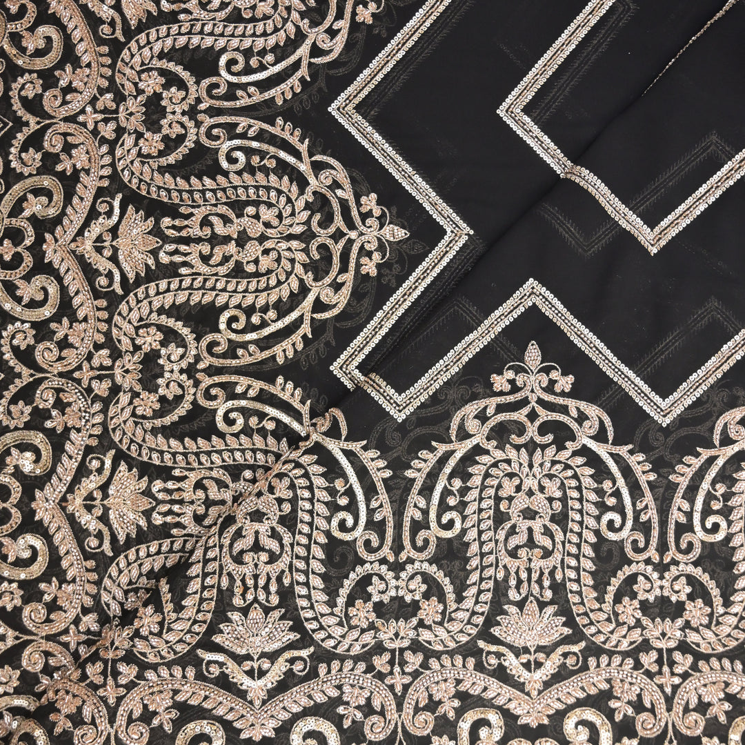 Black Georgette Fabric with Gota Patti & Sequins Embroidery
