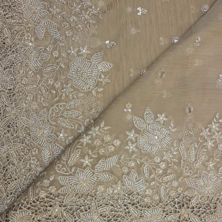 Beige Crush Tissue with Zari, Sequins & Mirrorwork Embroidery