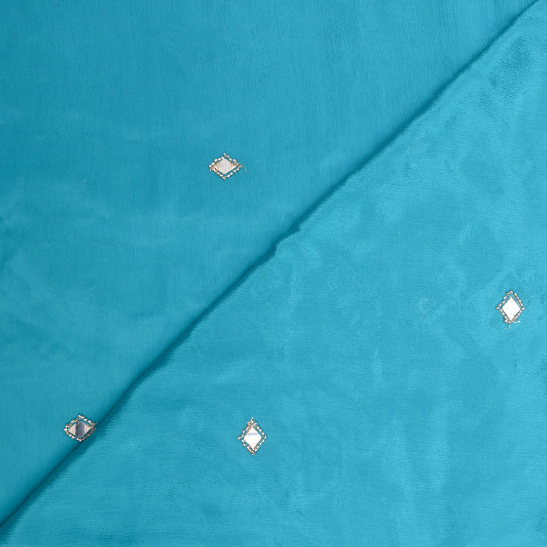 Blue Chinon-Chiffon Fabric with Mirrorwork Embroidery