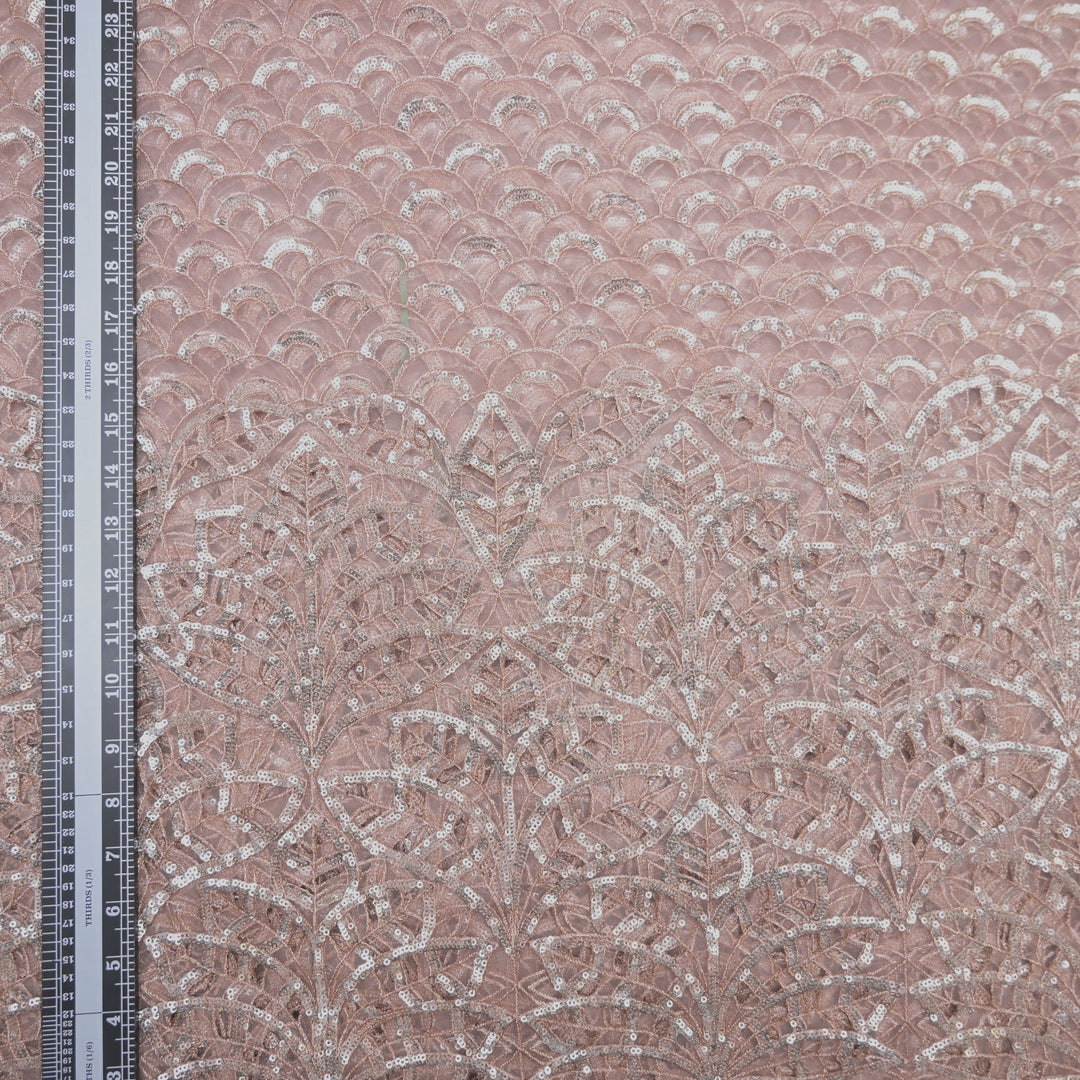 Baby Pink Mermaid Net Fabric with Cutwork & Sequins Embroidery